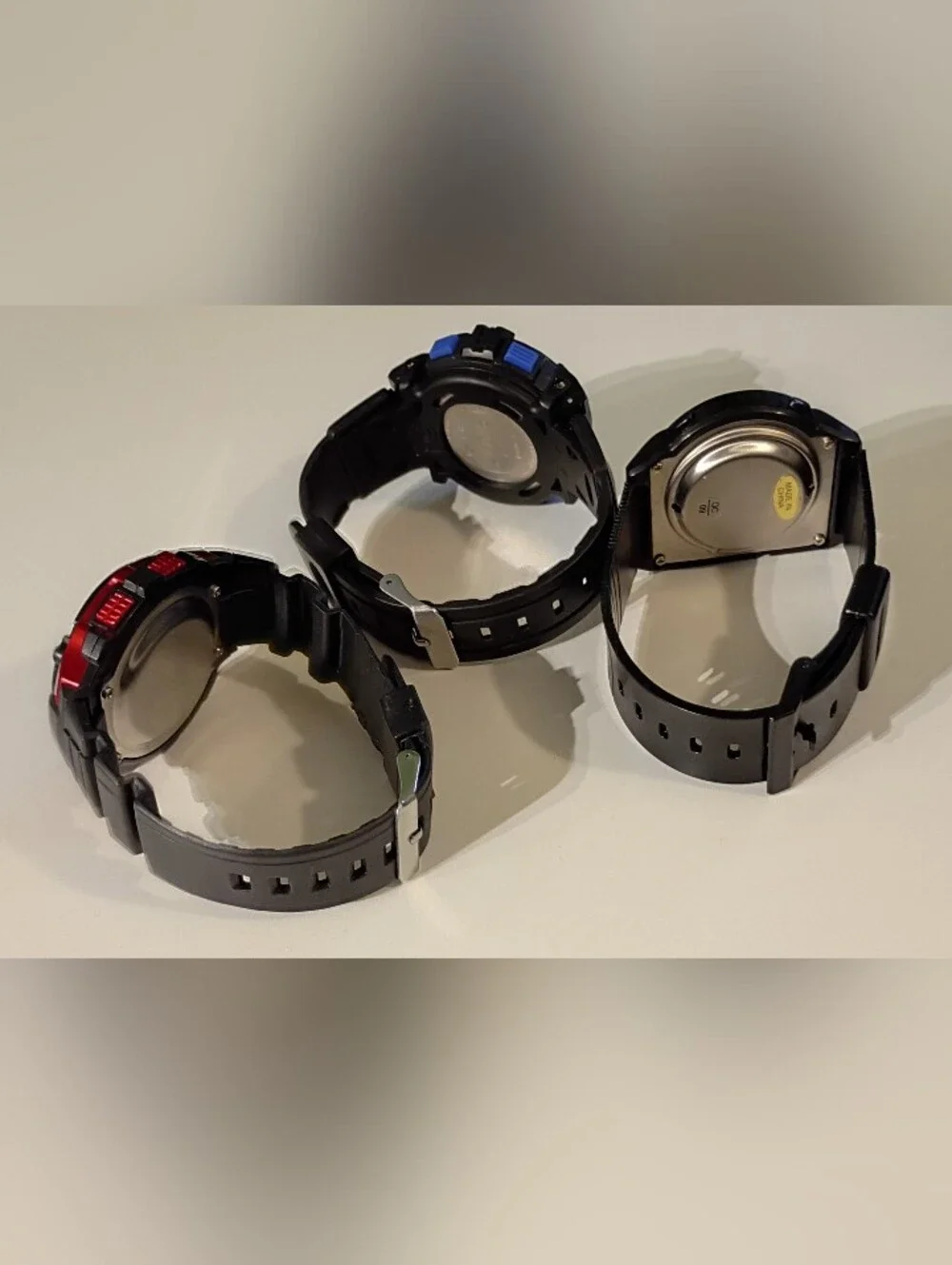 Three Black Digital Sport Watches with Blue Accents 6 Pcs
